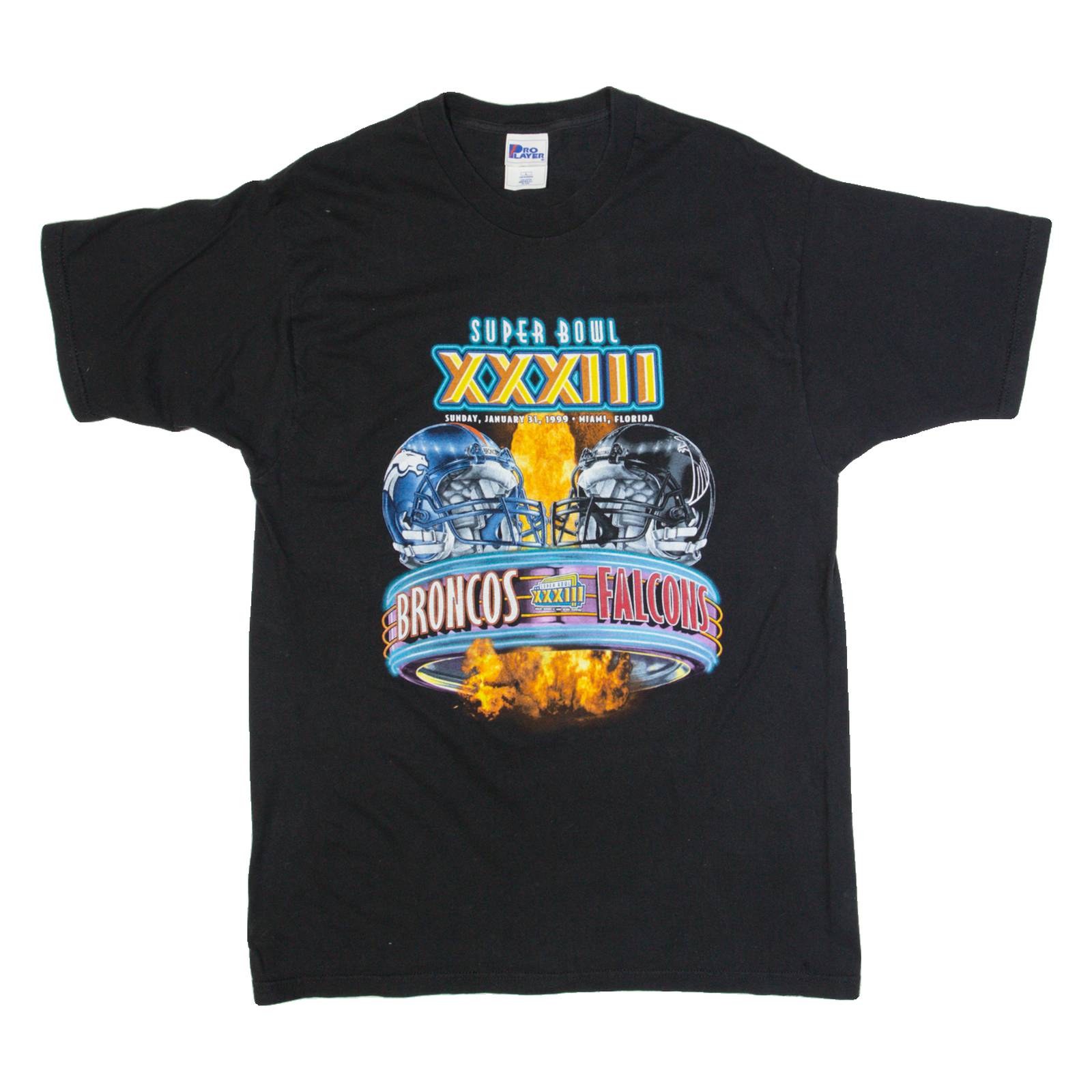 PRO PLAYER Super Bowl XXXIII Broncos Vs Falcons Mens T-Shirt Black 90s USA L