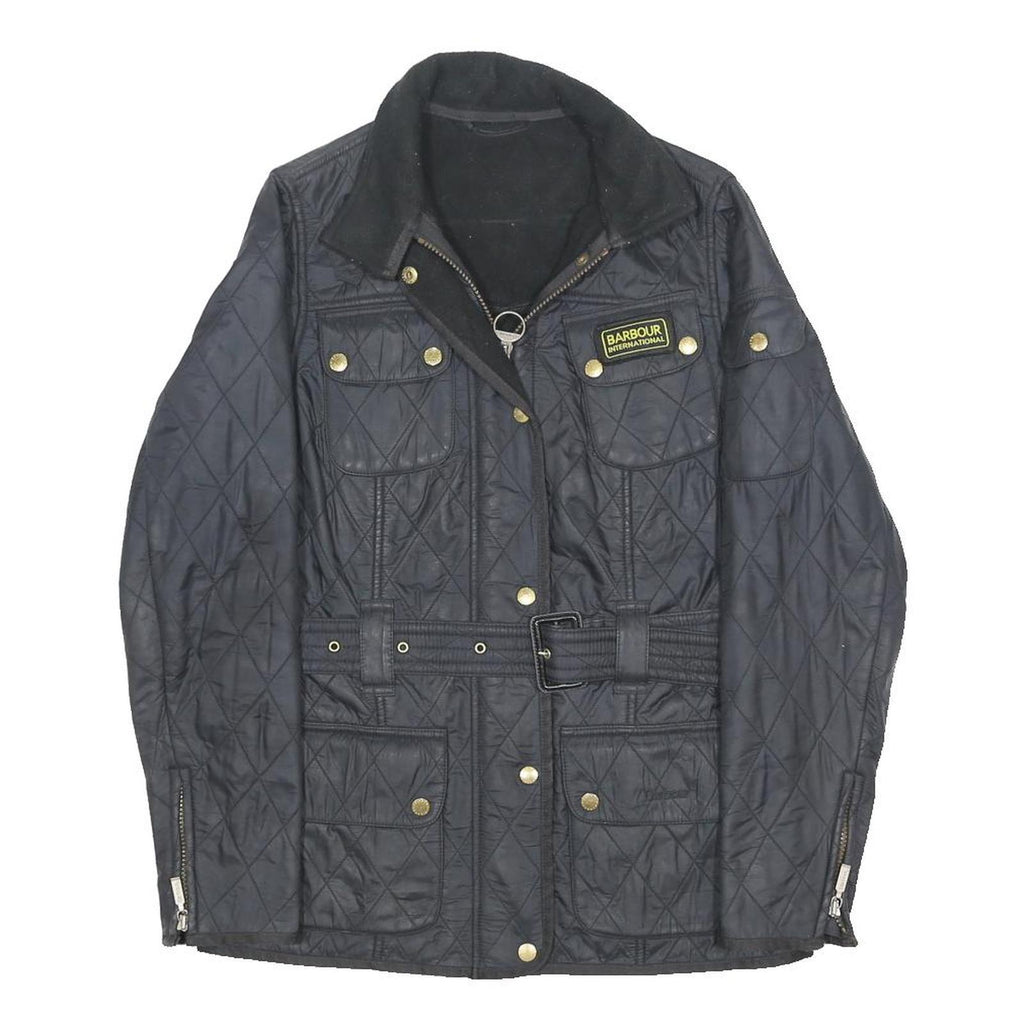 BARBOUR INTERNATIONAL Womens Black Quilted Button Jacket UK 8 Polyester Blend