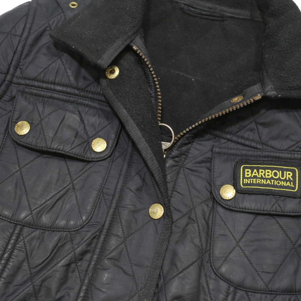 BARBOUR INTERNATIONAL Womens Black Quilted Button Jacket UK 8 Polyester Blend