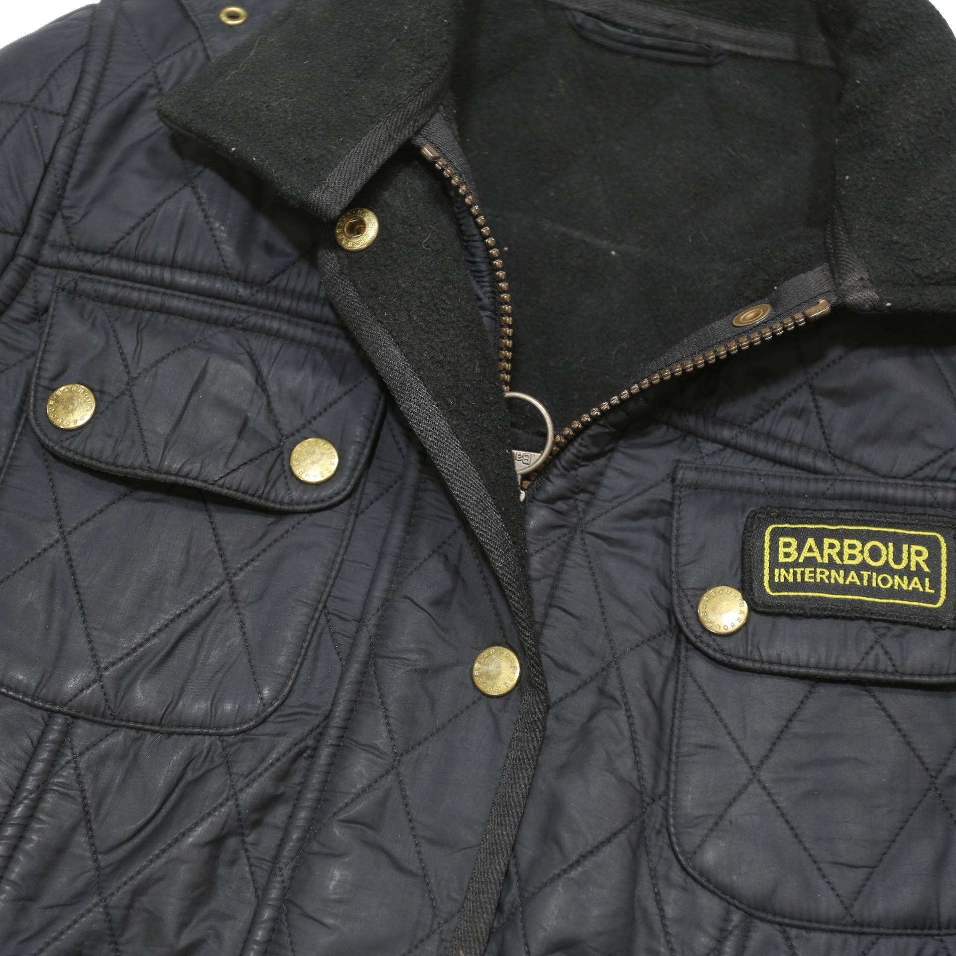 BARBOUR INTERNATIONAL Womens Black Quilted Button Jacket UK 8 Polyester Blend