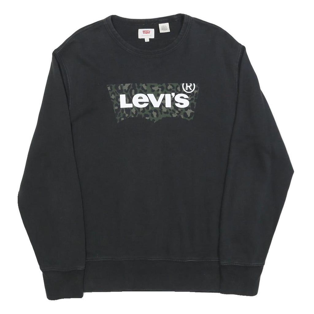LEVI'S Mens Black Cotton Blend Sweatshirt S Crew Neck Casual Pullover
