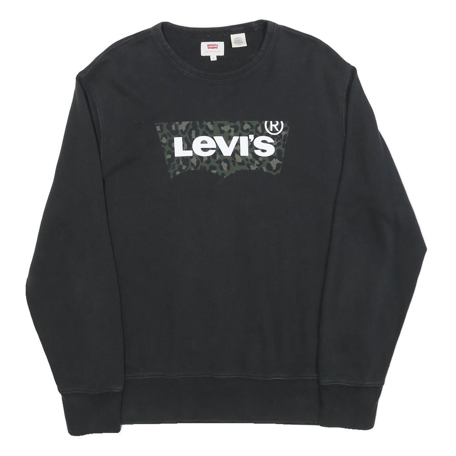 LEVI'S Mens Black Cotton Blend Sweatshirt S Crew Neck Casual Pullover