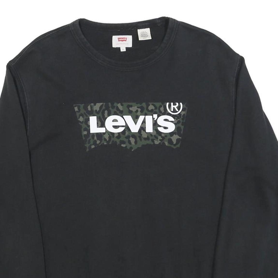 LEVI'S Mens Black Cotton Blend Sweatshirt S Crew Neck Casual Pullover
