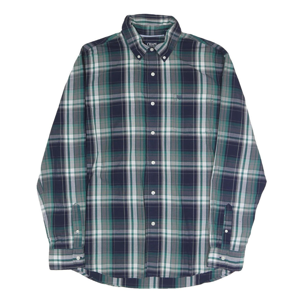 CHAPS Mens Blue Green Plaid Shirt XL Button-Down Collar Long Sleeve Cotton Blend