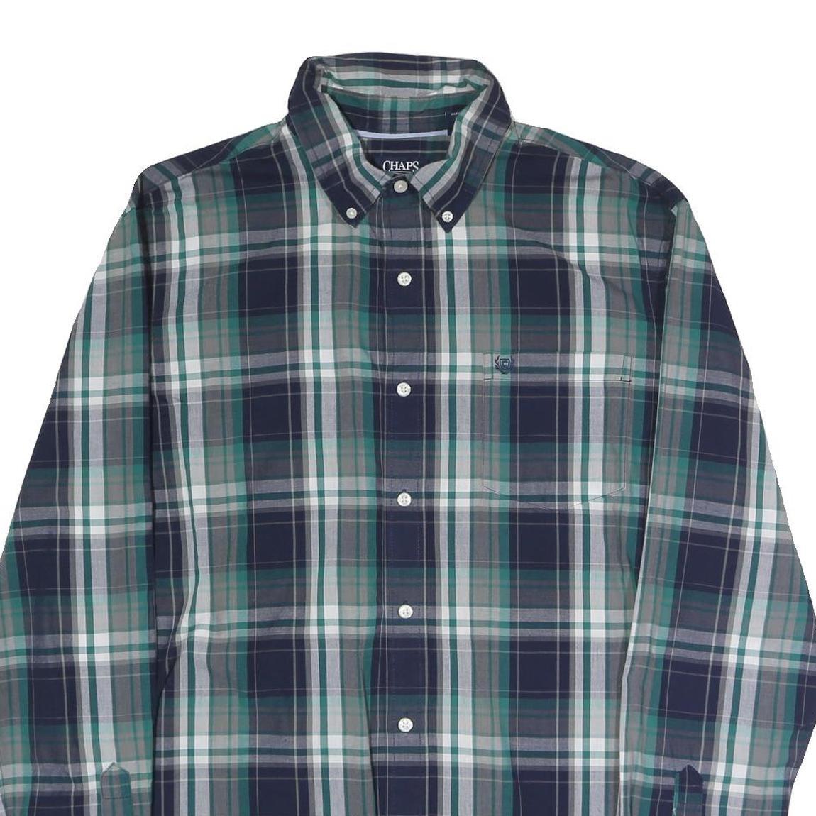 CHAPS Mens Blue Green Plaid Shirt XL Button-Down Collar Long Sleeve Cotton Blend