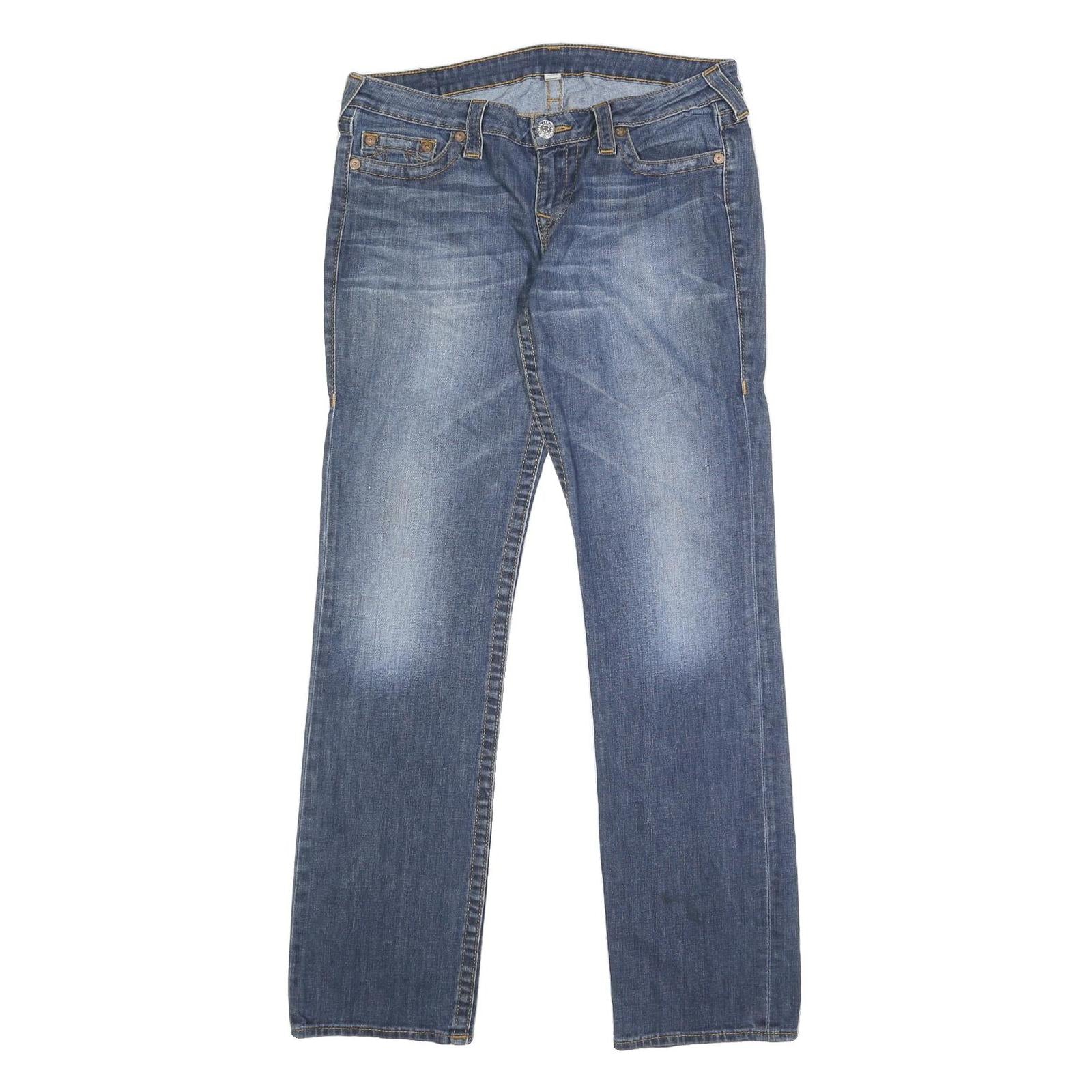 TRUE RELIGION Womens Regular Blue Denim Straight Jeans Cotton Blend W32 L33