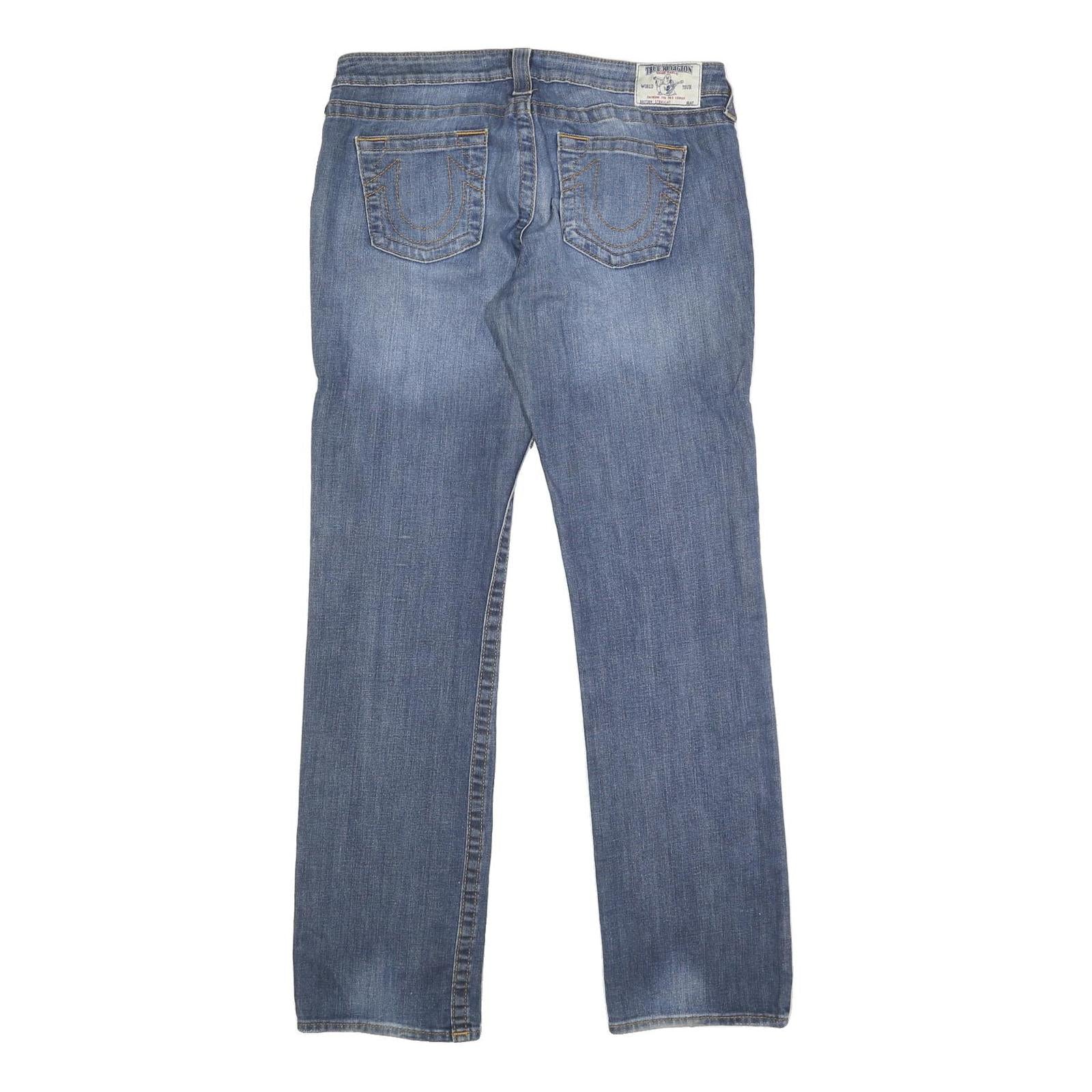 TRUE RELIGION Womens Regular Blue Denim Straight Jeans Cotton Blend W32 L33