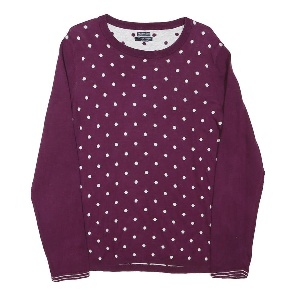 TOMMY HILFIGER Womens Maroon & White Patterned Crew Neck Basic Knit Jumper L