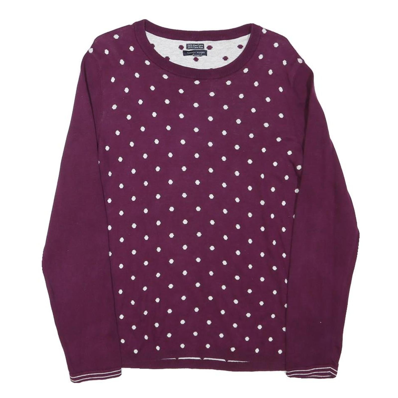 TOMMY HILFIGER Womens Maroon & White Patterned Crew Neck Basic Knit Jumper L