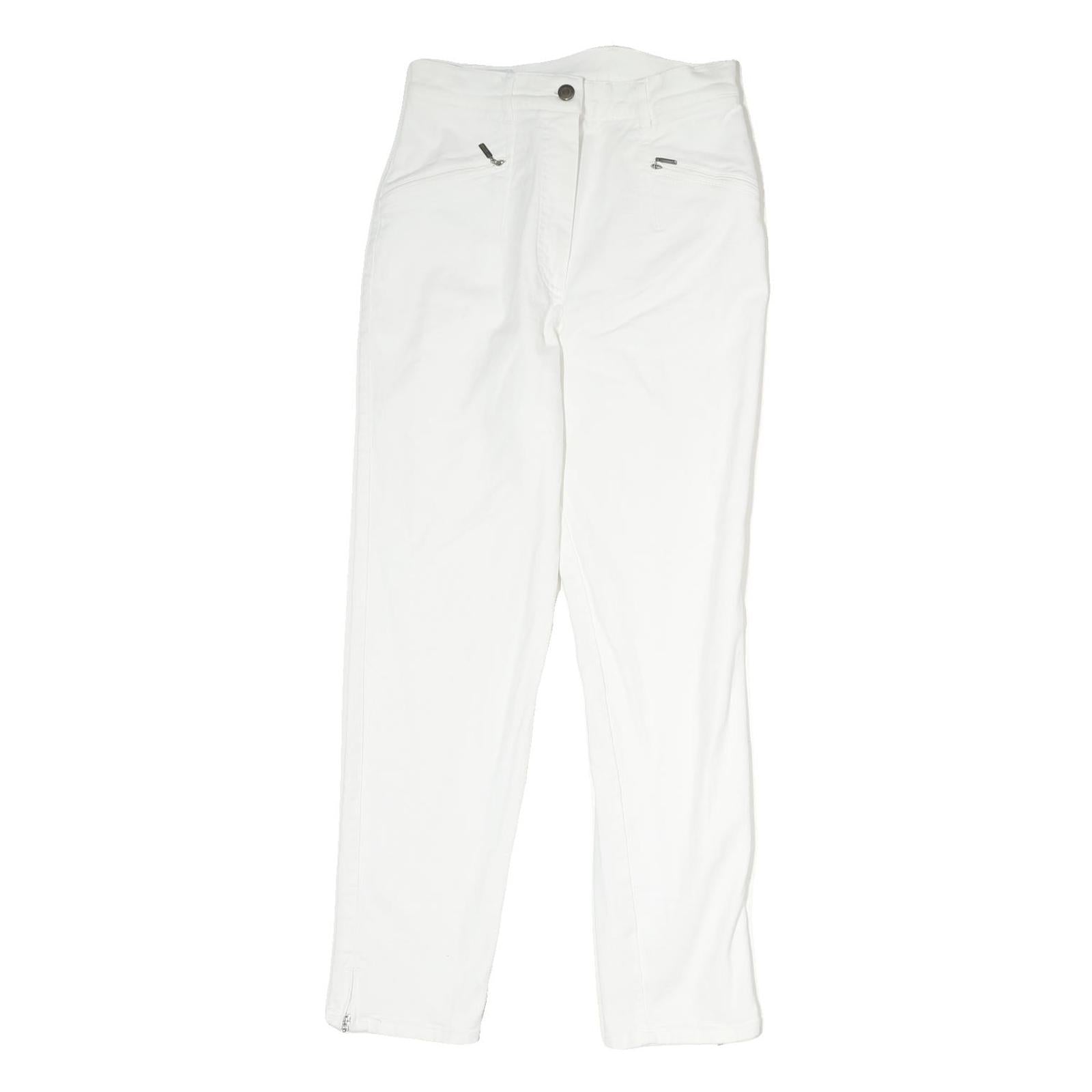 ZAFFIRI Womens White Slim Cotton Blend Trousers W27 L26 Zip Closure Elegant Fit