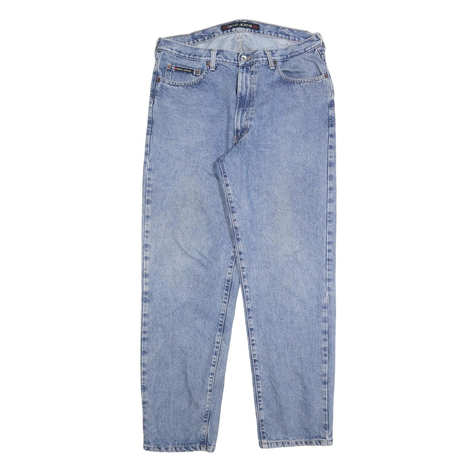 DKNY Mens Regular Fit Blue Denim Classic Jeans W34 L32 Zip Cotton Blend