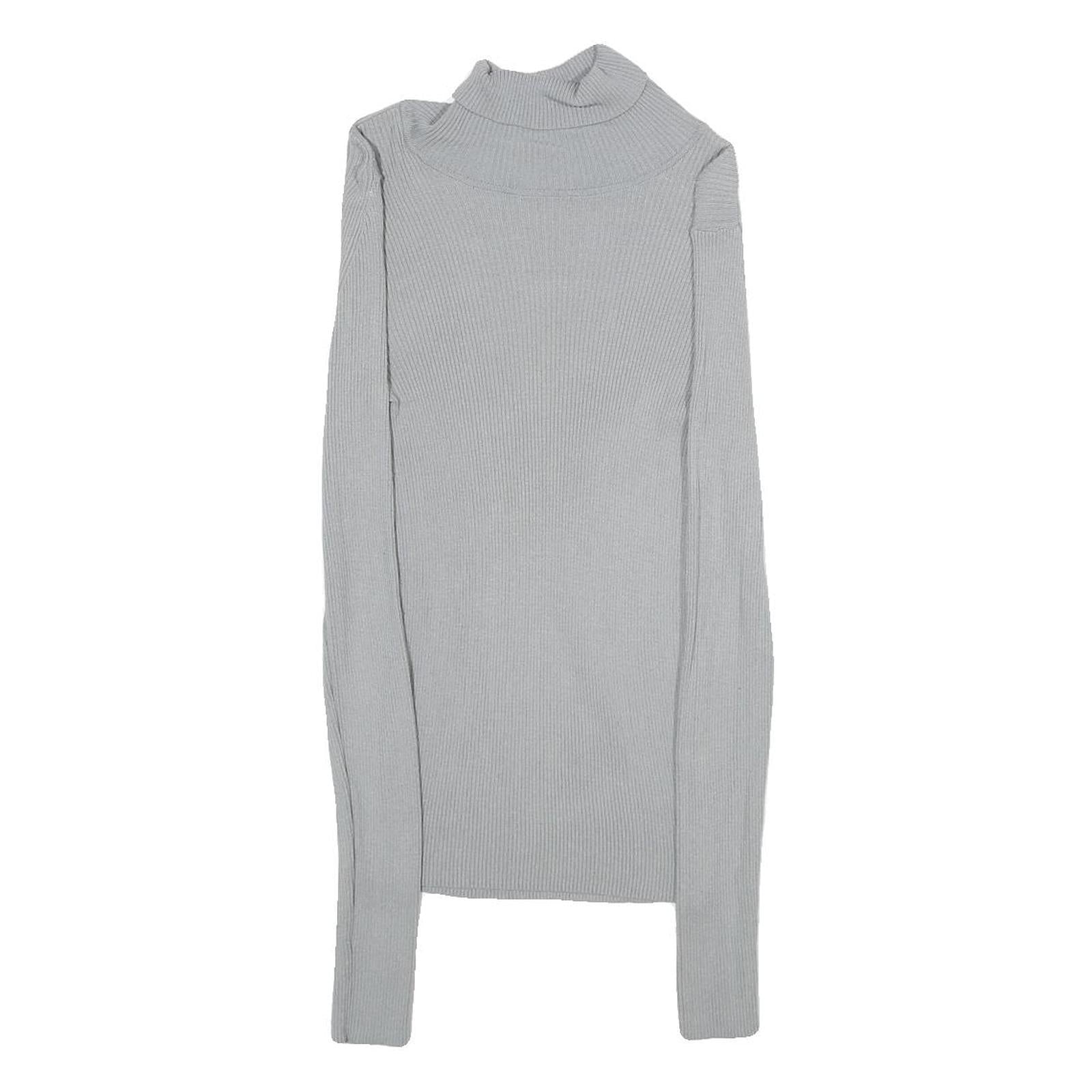 H&M Womens Grey Plain Roll Neck Basic Knit Jumper XS Lightweight Viscose Blend