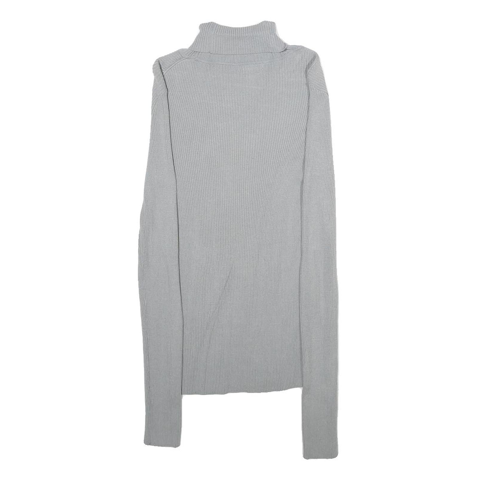 H&M Womens Grey Plain Roll Neck Basic Knit Jumper XS Lightweight Viscose Blend