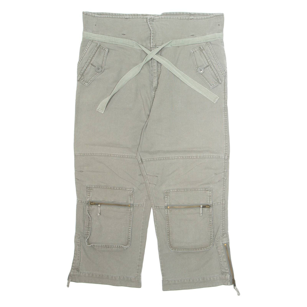 AUTHENTIC 3/4 Cargo Mens Trousers Green Loose Wide-Leg W34 L24