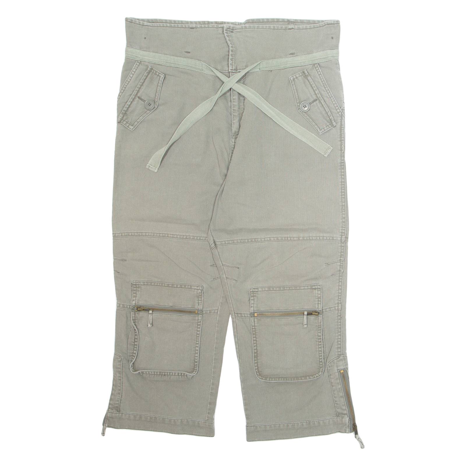 AUTHENTIC 3/4 Cargo Mens Trousers Green Loose Wide-Leg W34 L24