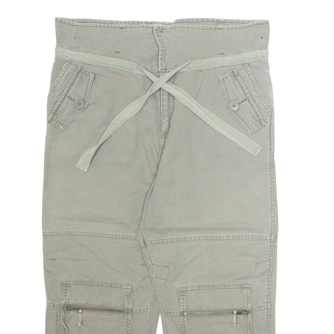 AUTHENTIC 3/4 Cargo Mens Trousers Green Loose Wide-Leg W34 L24