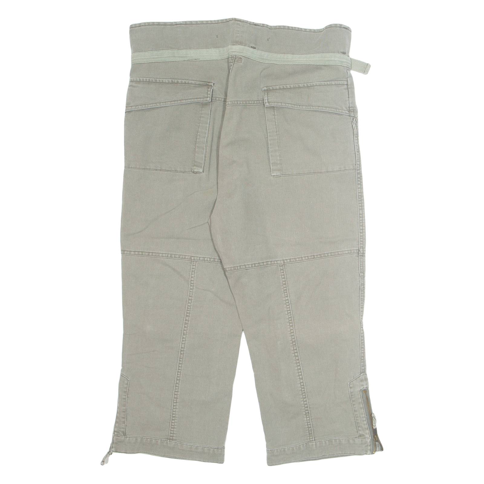 AUTHENTIC 3/4 Cargo Mens Trousers Green Loose Wide-Leg W34 L24