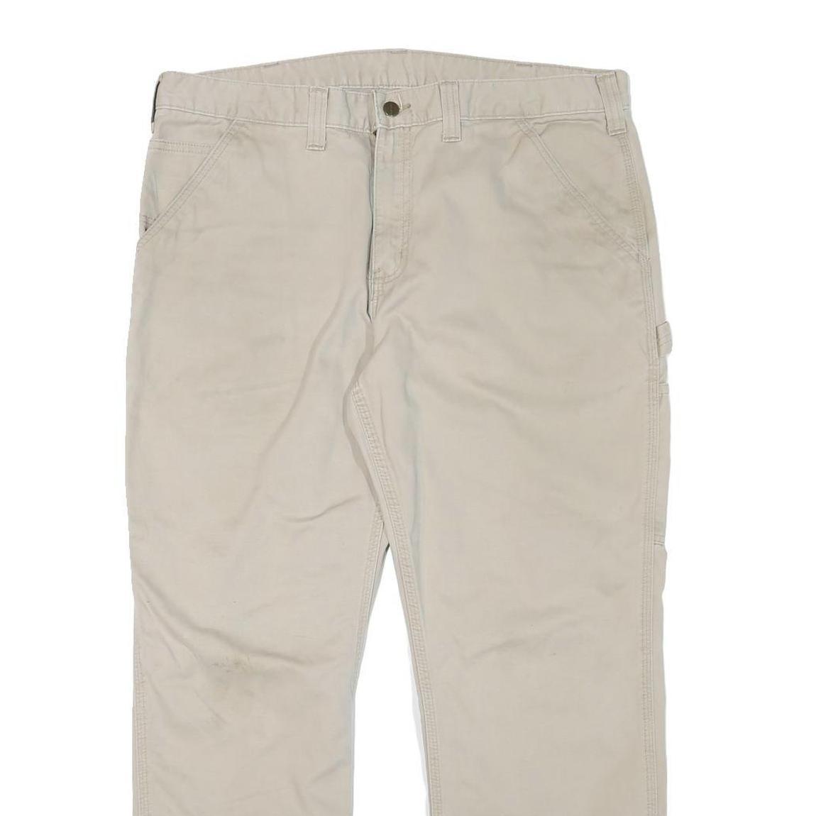 CARHARTT Mens Beige Relaxed Straight Trousers W38 L28 Cotton Blend Zip Casual