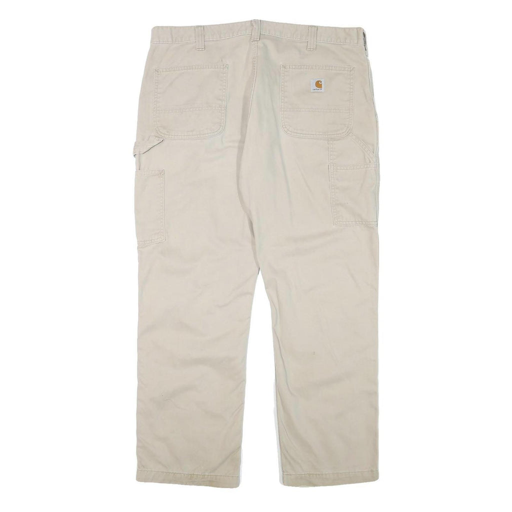 CARHARTT Mens Beige Relaxed Straight Trousers W38 L28 Cotton Blend Zip Casual