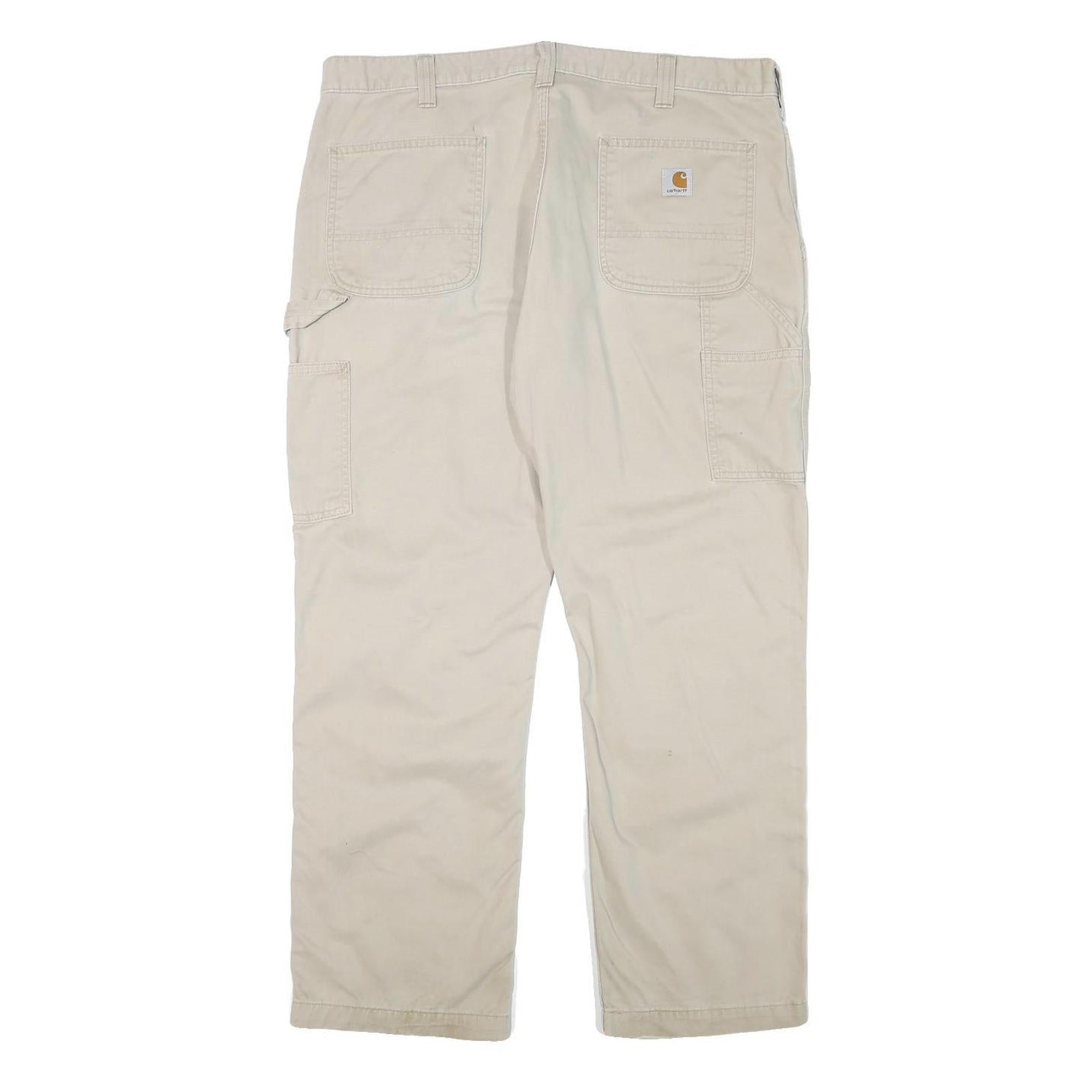 CARHARTT Mens Beige Relaxed Straight Trousers W38 L28 Cotton Blend Zip Casual