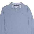 TOMMY HILFIGER Mens Blue Long Sleeve Plain XL Cotton Polo Shirt Classic Fit