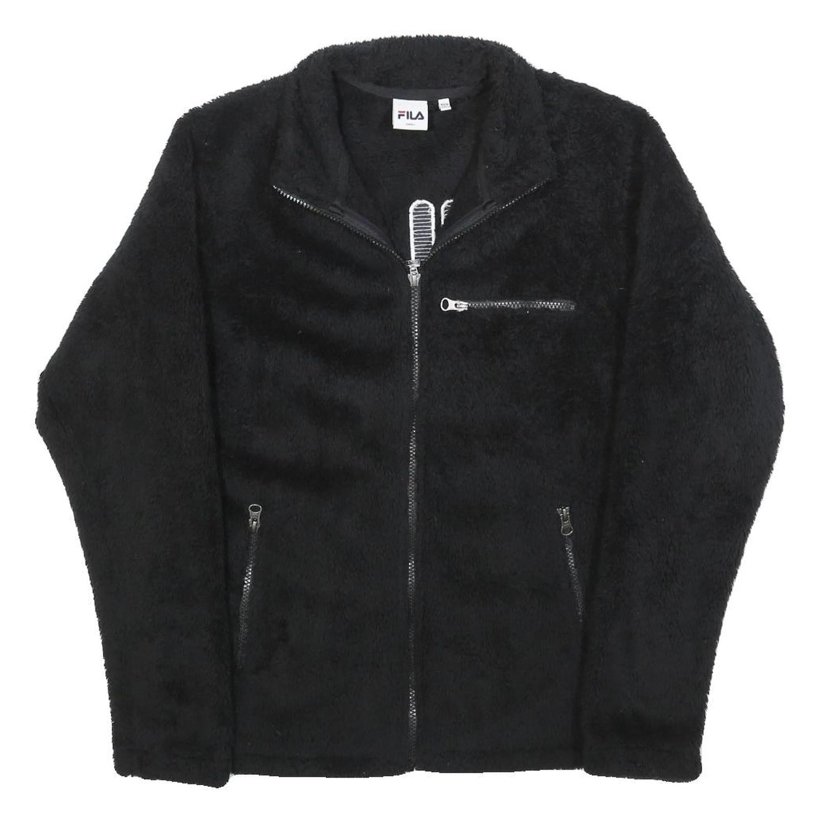 FILA Womens Black Zip Jacket S Polyester Plain Casual Sportswear Outerwear