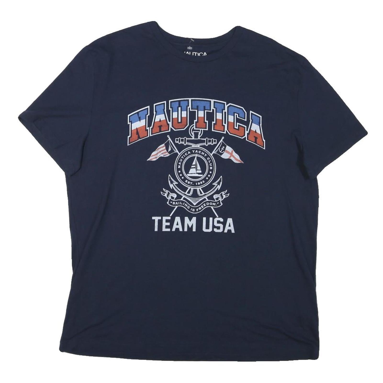 NAUTICA Mens Blue Graphic T-Shirt XL Short Sleeve Crew Neck Team USA Sailing