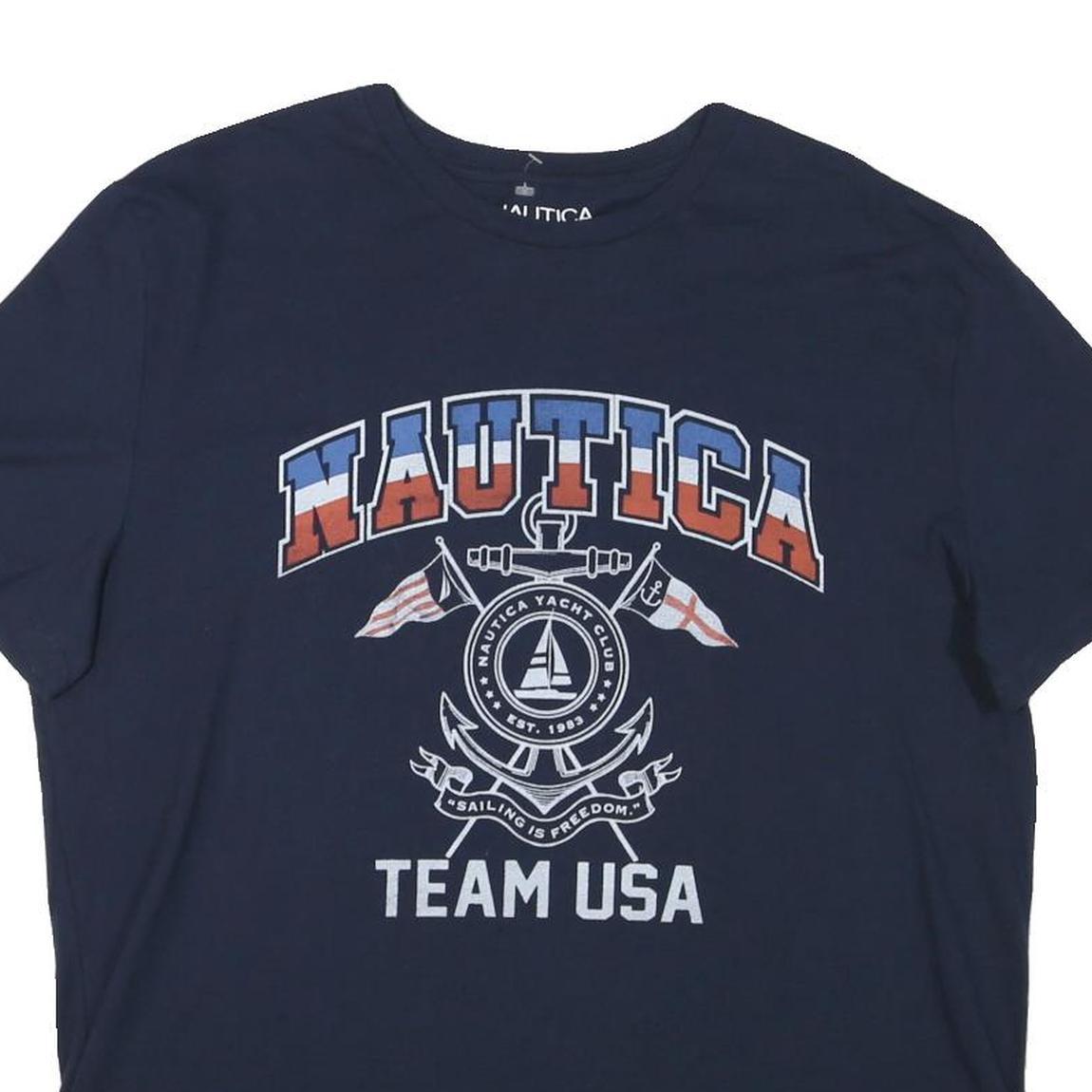 NAUTICA Mens Blue Graphic T-Shirt XL Short Sleeve Crew Neck Team USA Sailing