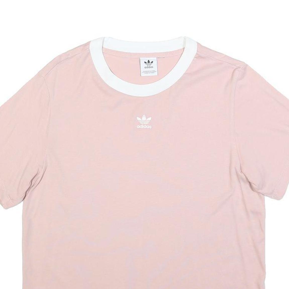 ADIDAS Womens Pink & White Graphic T-Shirt UK 8 Short Sleeve Crew Neck Casual