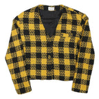 STARTER Womens Yellow & Black Check Button Jacket M Polyester Blend Cropped Fit