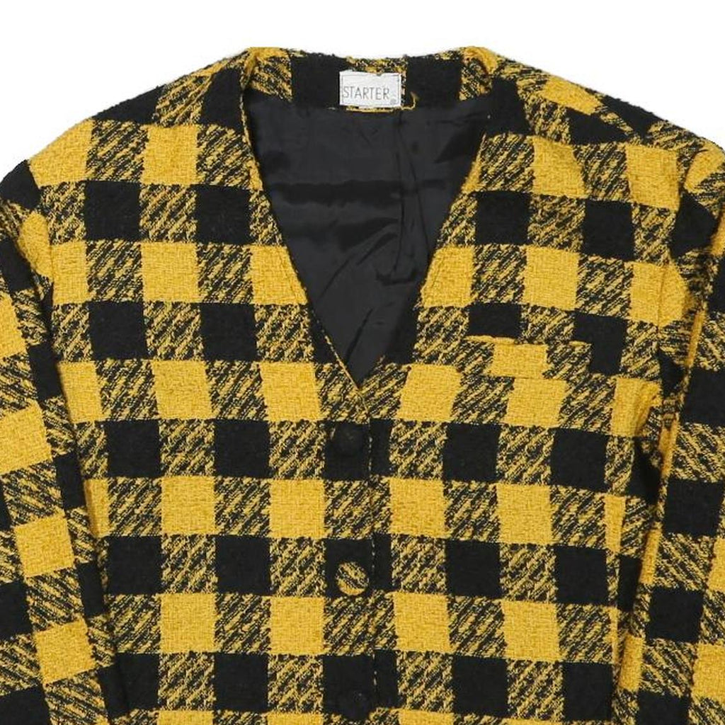 STARTER Womens Yellow & Black Check Button Jacket M Polyester Blend Cropped Fit