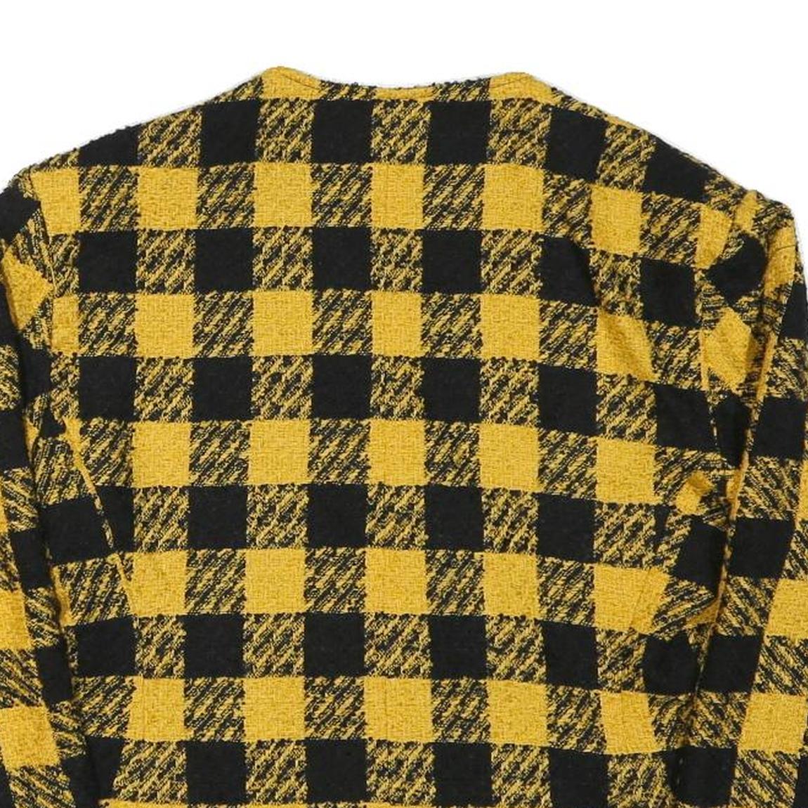STARTER Womens Yellow & Black Check Button Jacket M Polyester Blend Cropped Fit