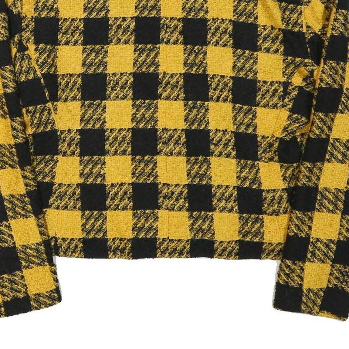 STARTER Womens Yellow & Black Check Button Jacket M Polyester Blend Cropped Fit