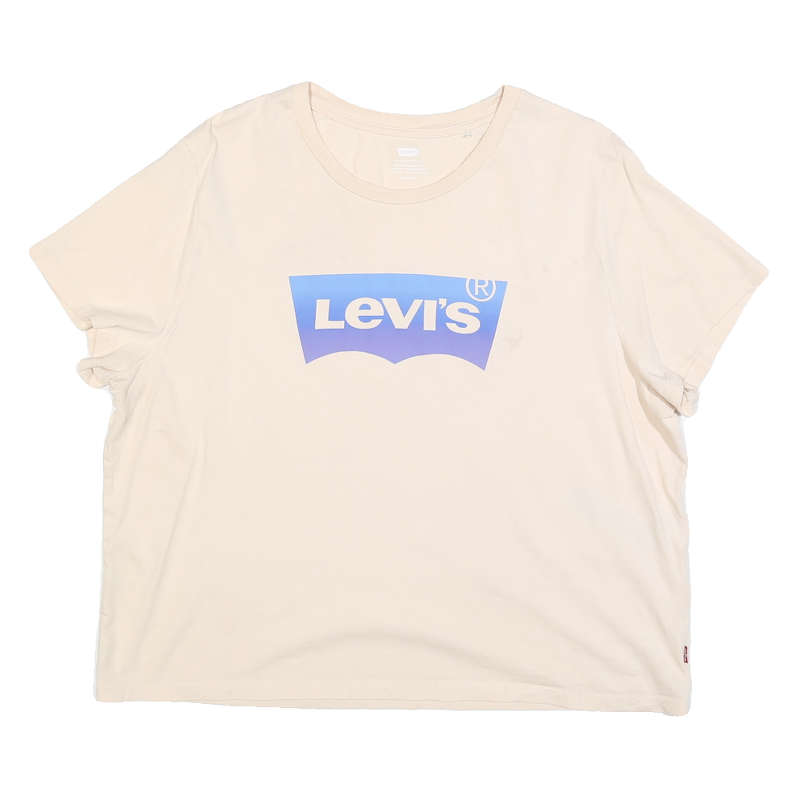 LEVI'S Womens Cream Blue Logo Graphic T-Shirt XL Short Sleeve Crew Neck Casual