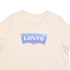 LEVI'S Womens Cream Blue Logo Graphic T-Shirt XL Short Sleeve Crew Neck Casual