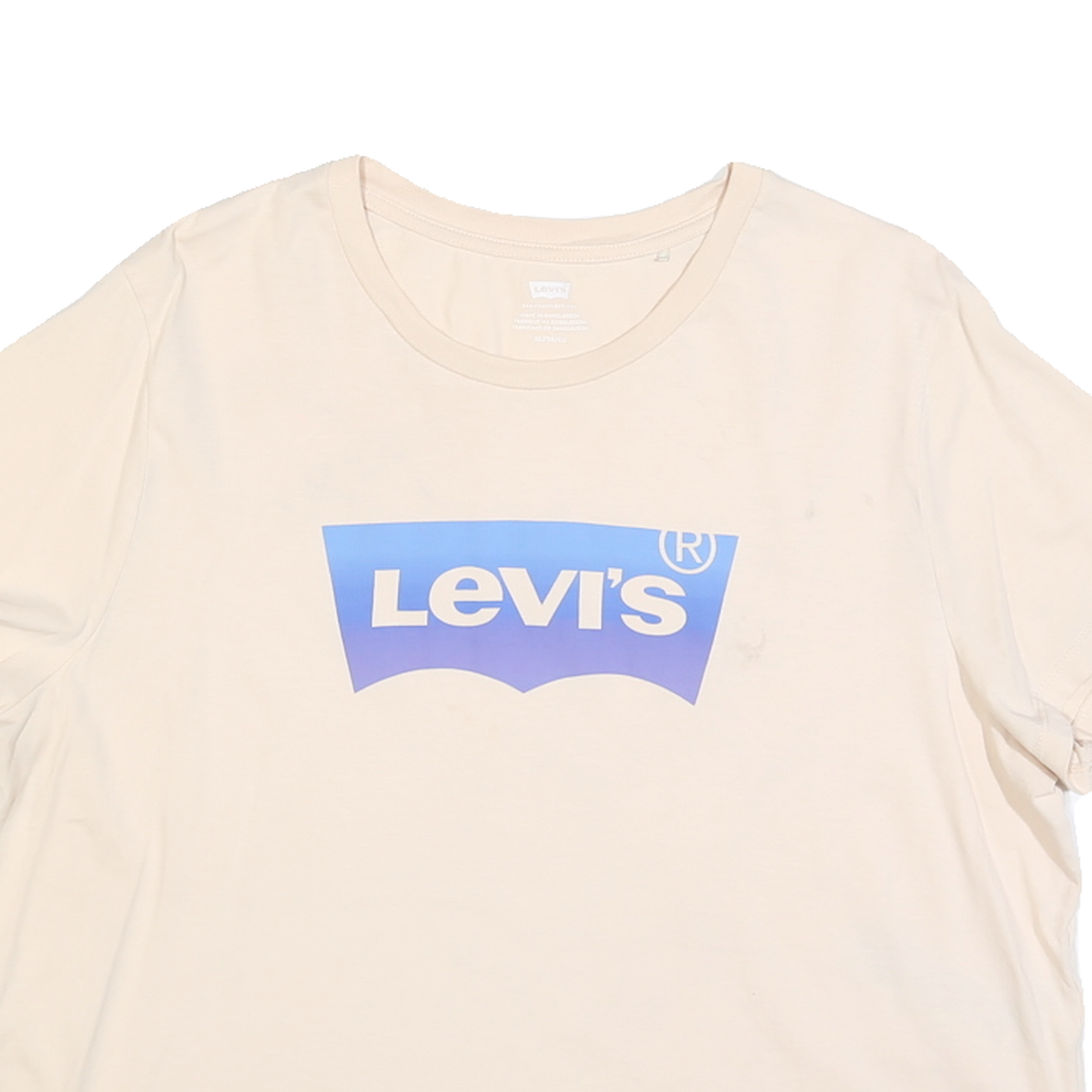 LEVI'S Womens Cream Blue Logo Graphic T-Shirt XL Short Sleeve Crew Neck Casual