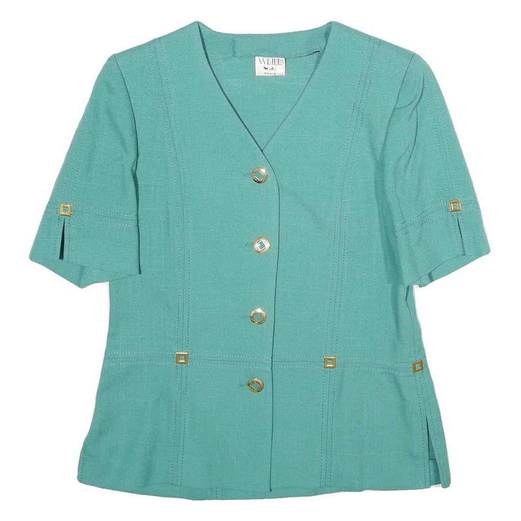 WEILL Womens Green Button Jacket M Woven Classic Elegant Stylish