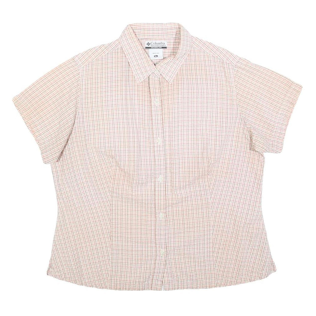 COLUMBIA Womens Cream & Pink Check Shirt XL Outdoor Casual Cotton Blend