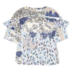 REISS Womens Blue Beige Printed Blouse Short Sleeve Round Neck UK 4 Patchwork