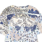 REISS Womens Blue Beige Printed Blouse Short Sleeve Round Neck UK 4 Patchwork