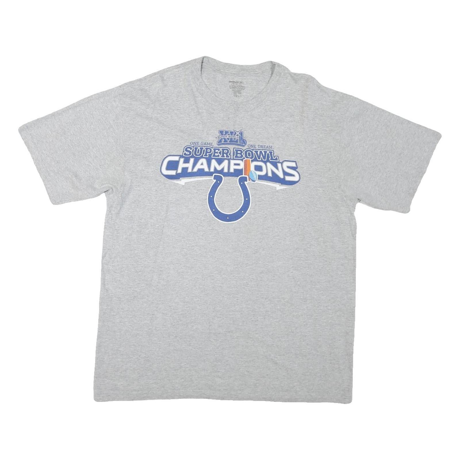 REEBOK Mens Grey Super Bowl Champions Graphic T-Shirt L Short Sleeve Crew Neck