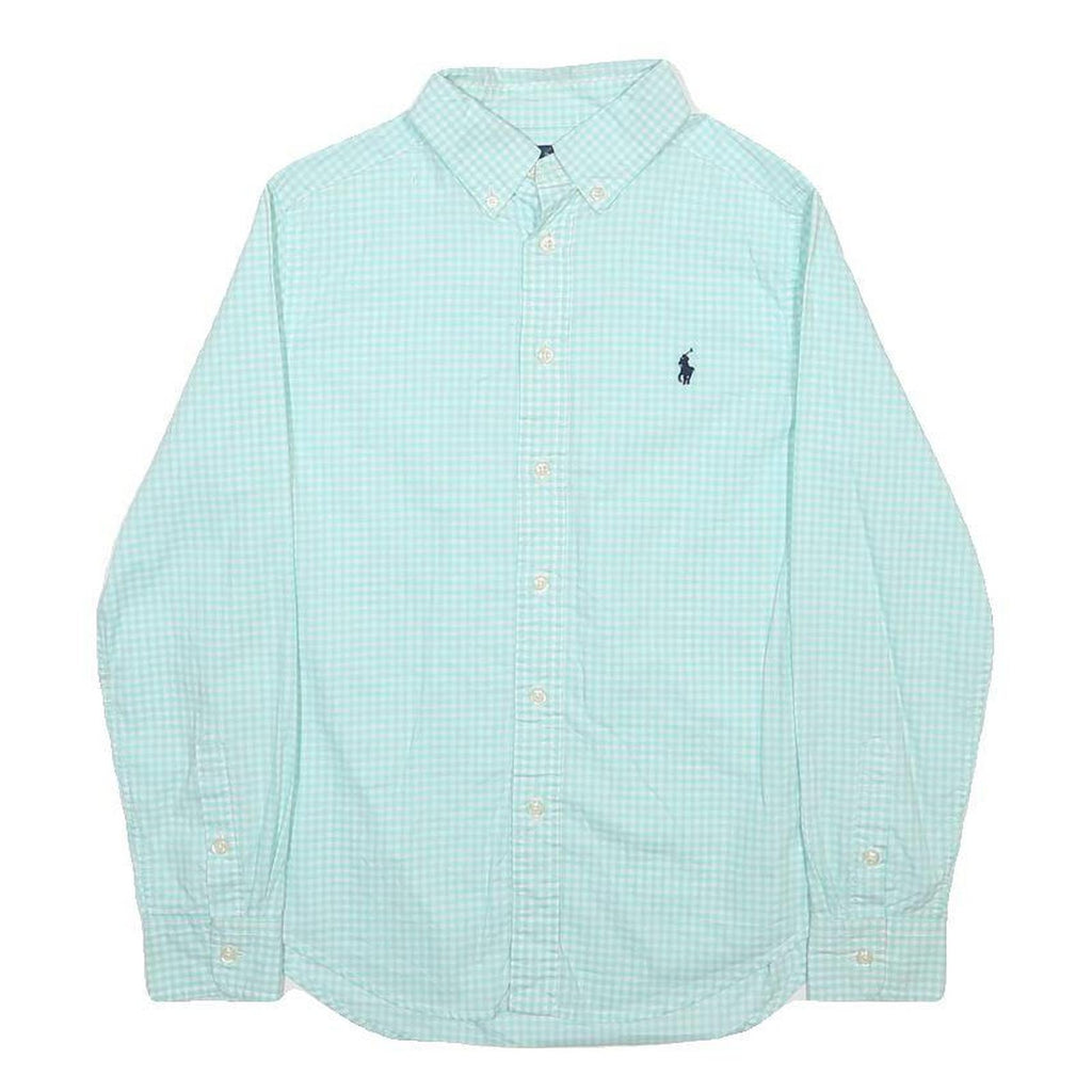 POLO RALPH LAUREN Boys Blue Green Check Shirt M Cotton Button Down Collar Long