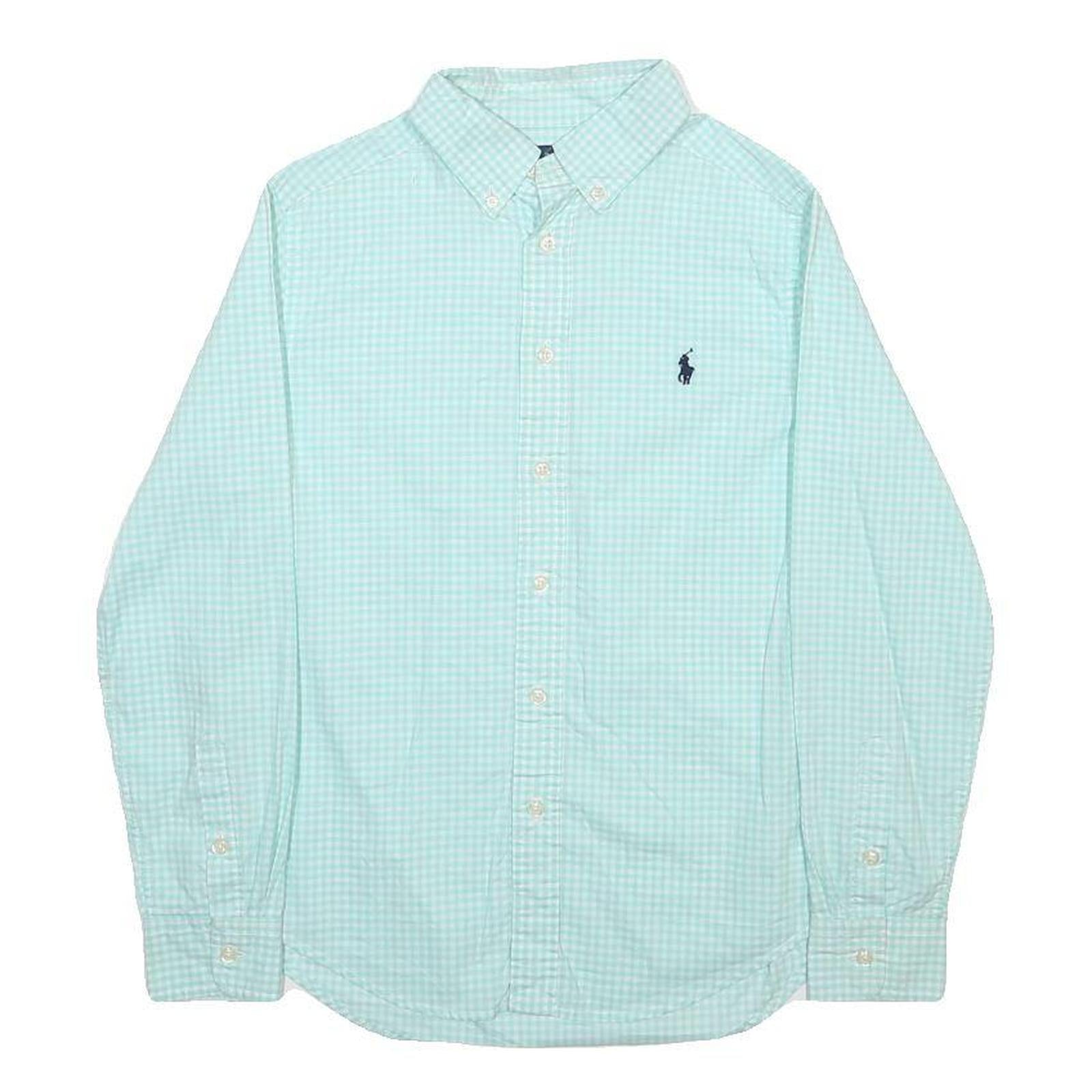 POLO RALPH LAUREN Boys Blue Green Check Shirt M Cotton Button Down Collar Long