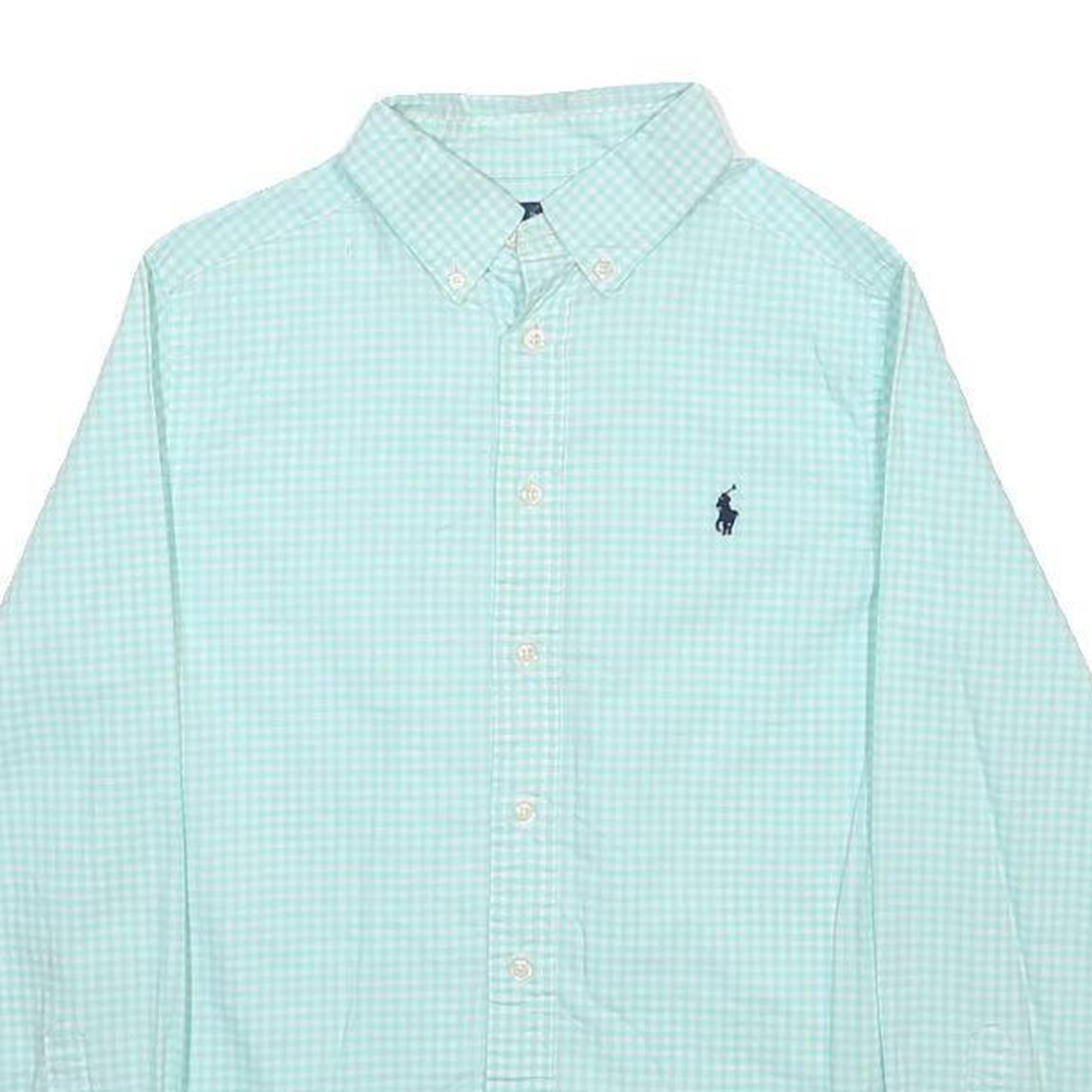 POLO RALPH LAUREN Boys Blue Green Check Shirt M Cotton Button Down Collar Long