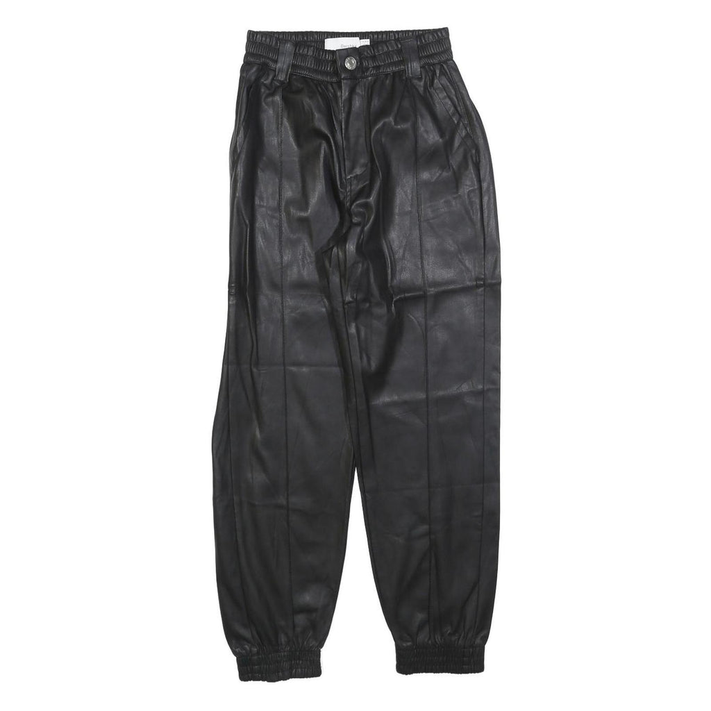 BERSHKA Womens Black Polyester Blend Slim Tapered Trousers W24 L26 Faux Leather
