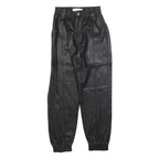 BERSHKA Womens Black Polyester Blend Slim Tapered Trousers W24 L26 Faux Leather