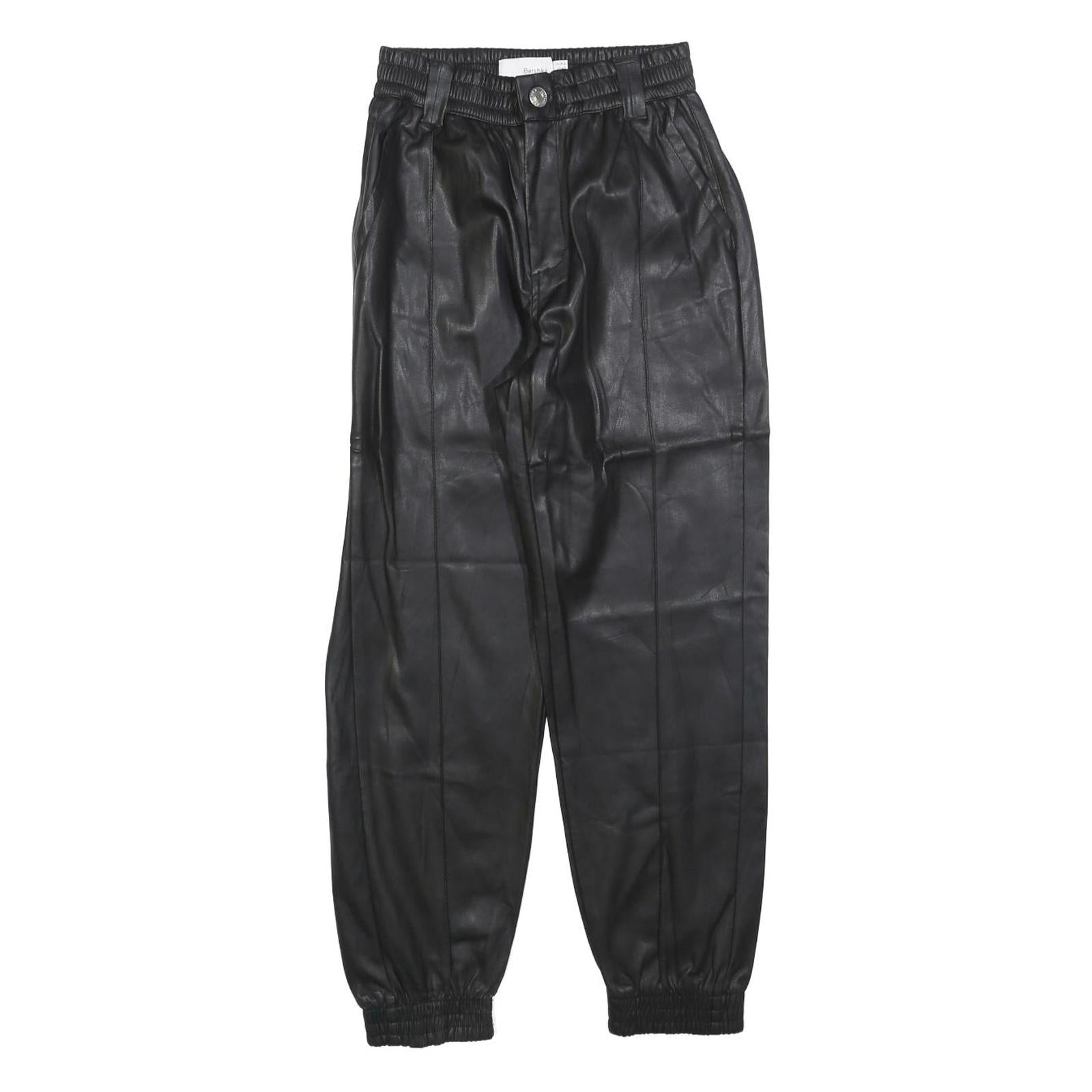 BERSHKA Womens Black Polyester Blend Slim Tapered Trousers W24 L26 Faux Leather