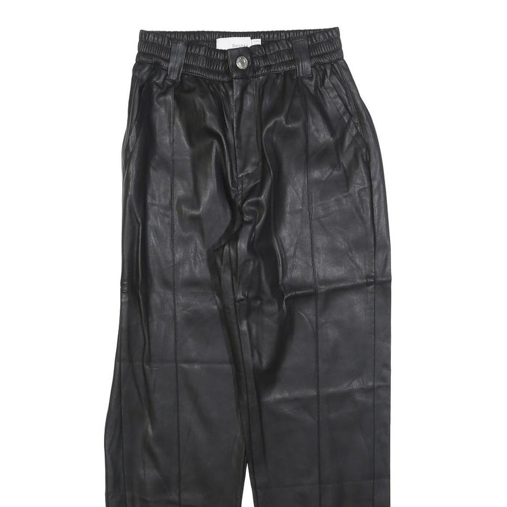 BERSHKA Womens Black Polyester Blend Slim Tapered Trousers W24 L26 Faux Leather
