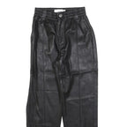 BERSHKA Womens Black Polyester Blend Slim Tapered Trousers W24 L26 Faux Leather