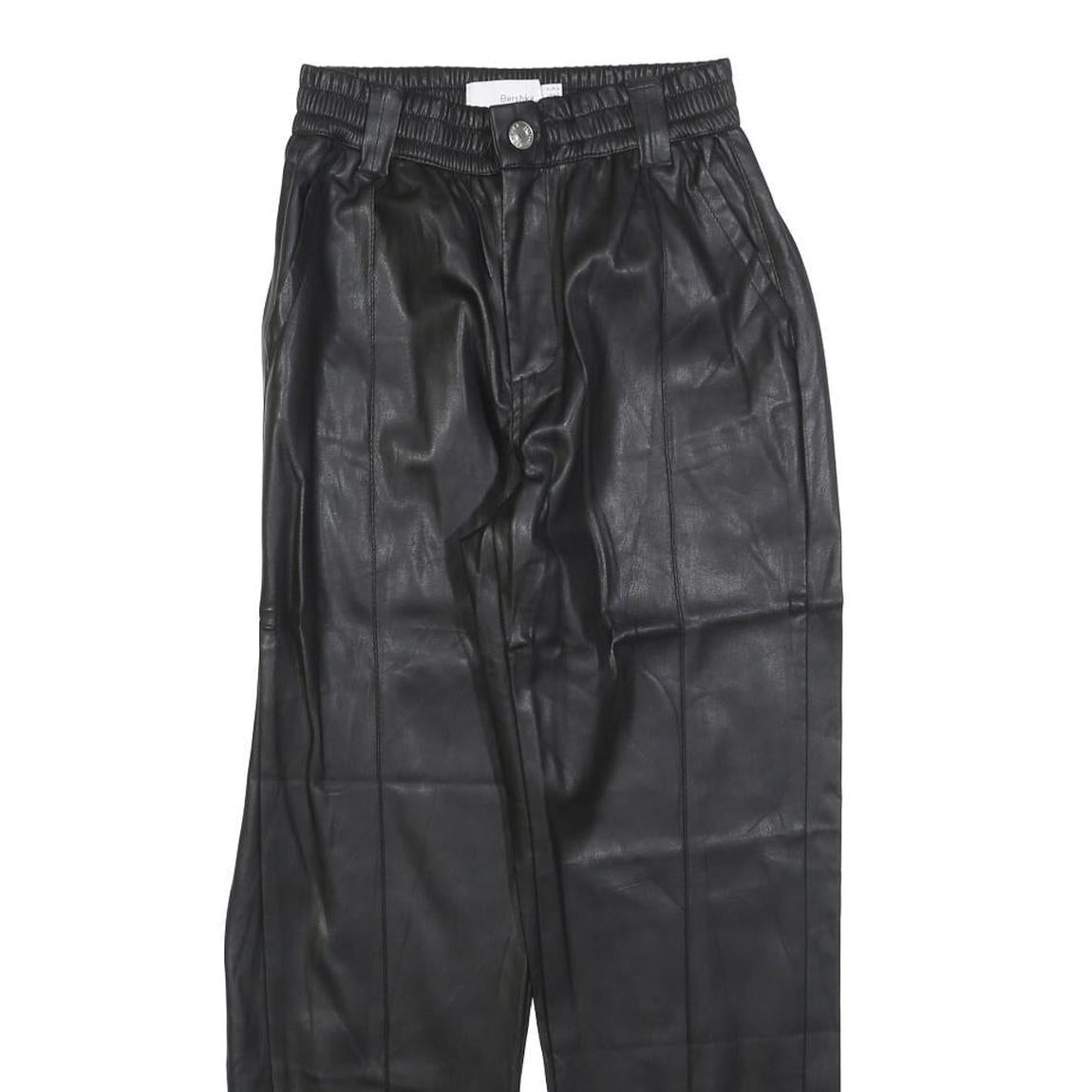 BERSHKA Womens Black Polyester Blend Slim Tapered Trousers W24 L26 Faux Leather
